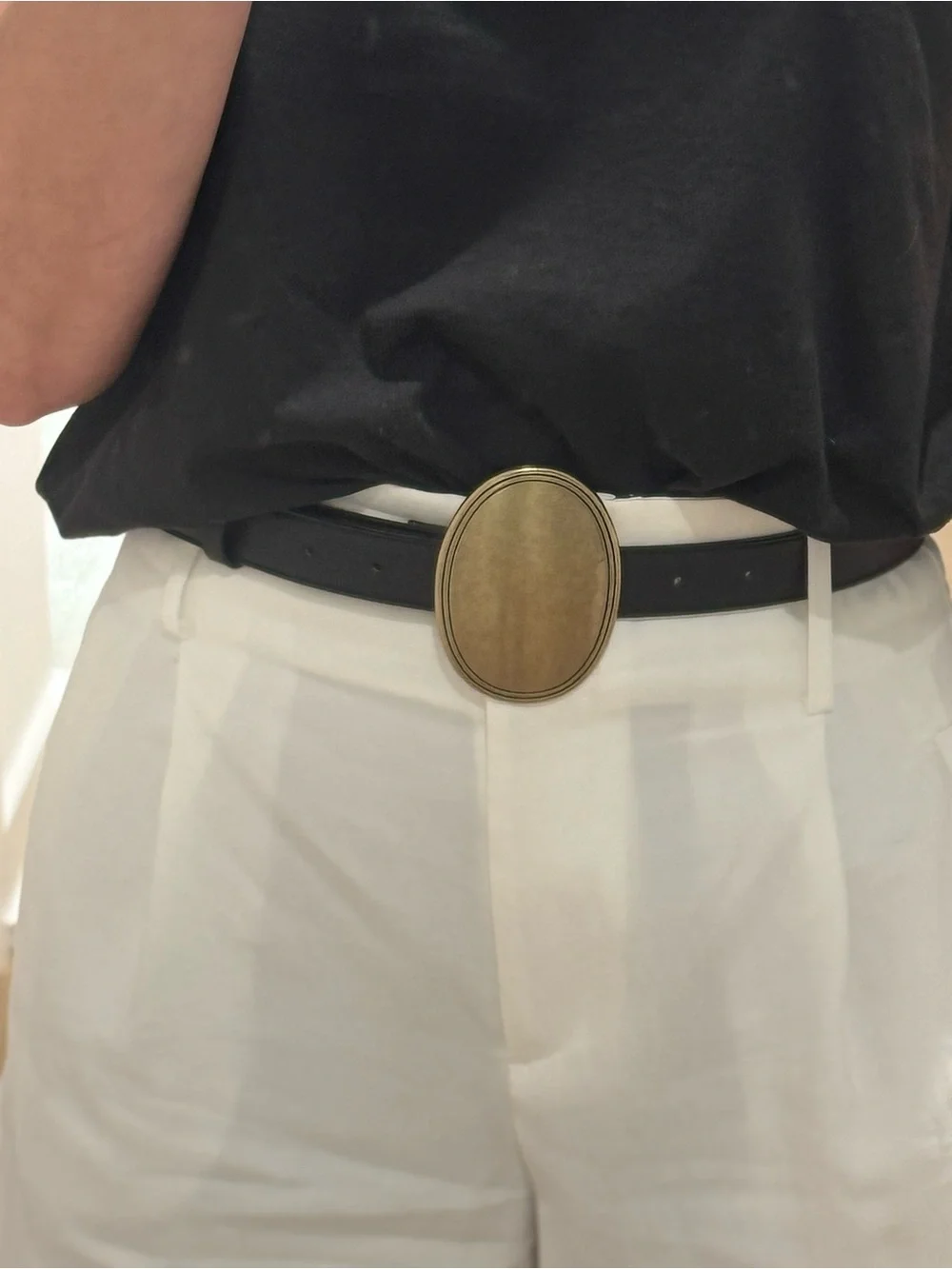 Women's Brass Buckle Black Leather Belt